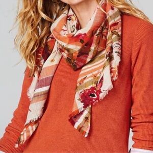 J. Jill Floral & Plaid Cranberry Triangle Scarf